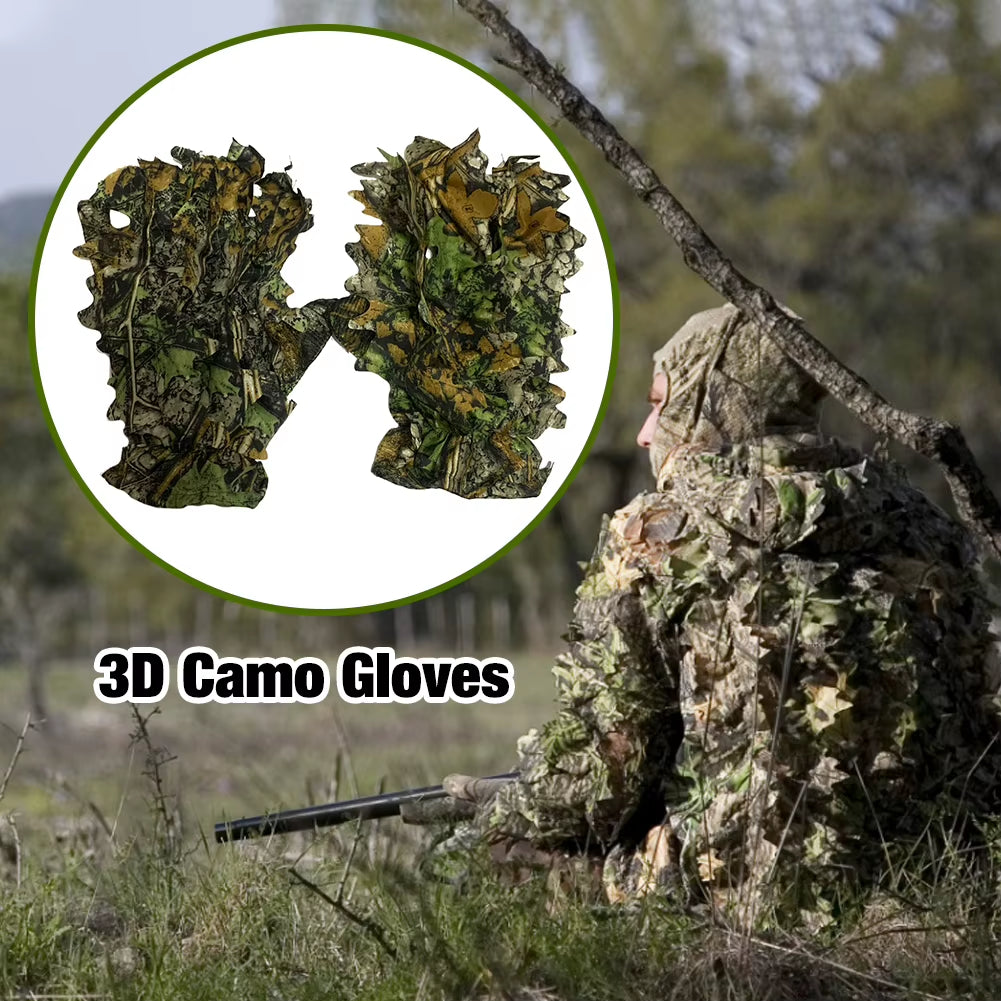 3D Camo Hunting Gloves Sneaky Comfortable Non-Slip Durable 3D Leaf Gloves for Outdoor Hunting Shooting Photography Bionic Gloves