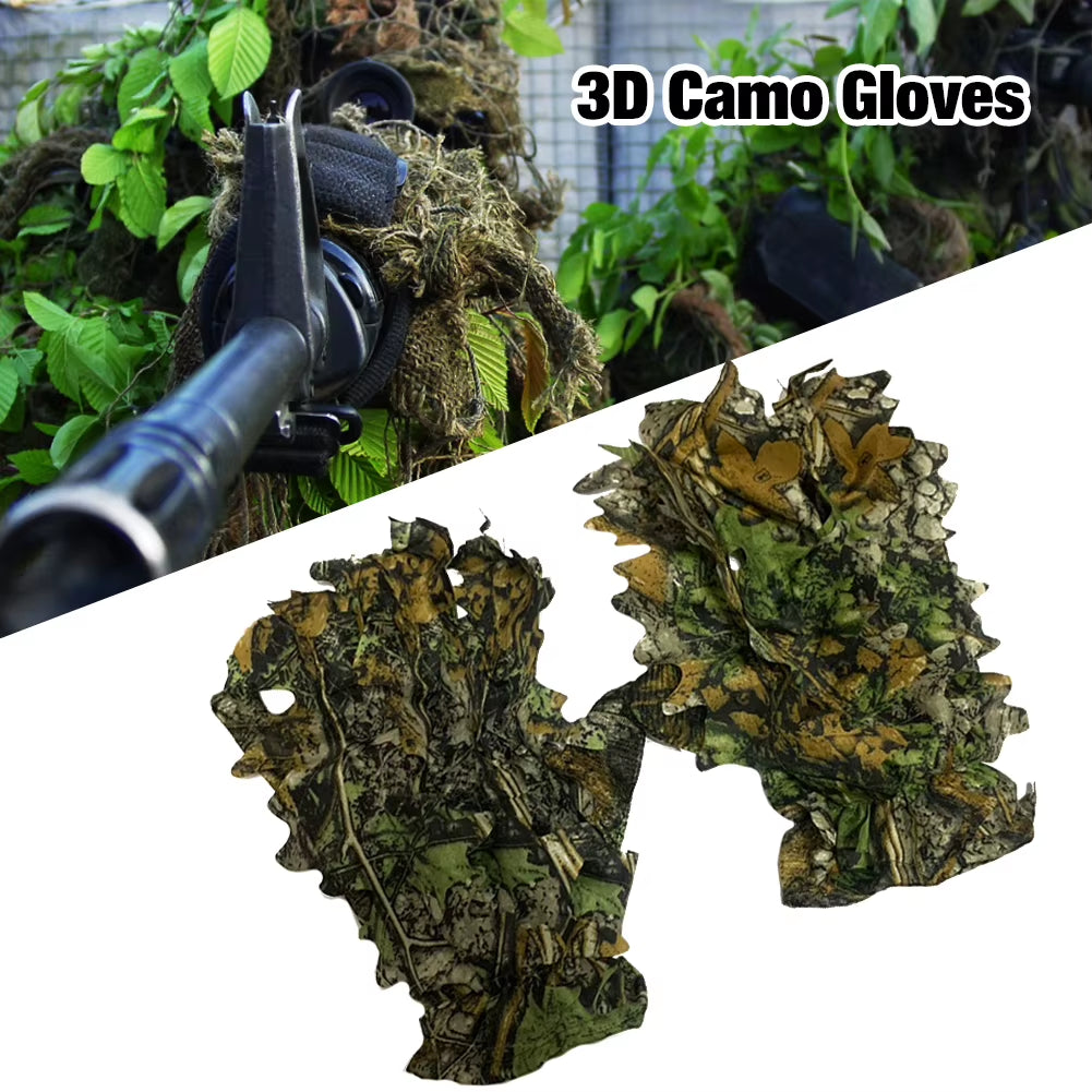 3D Camo Hunting Gloves Sneaky Comfortable Non-Slip Durable 3D Leaf Gloves for Outdoor Hunting Shooting Photography Bionic Gloves