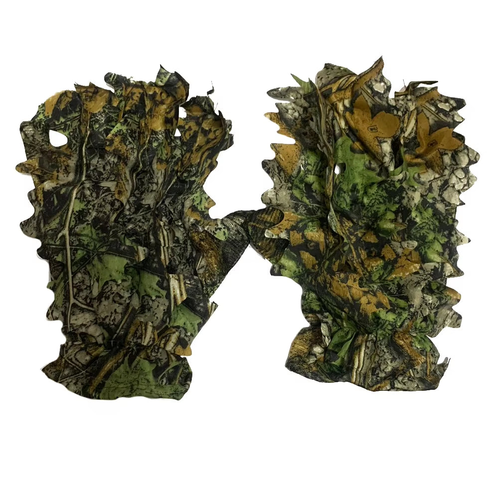 3D Camo Hunting Gloves Sneaky Comfortable Non-Slip Durable 3D Leaf Gloves for Outdoor Hunting Shooting Photography Bionic Gloves