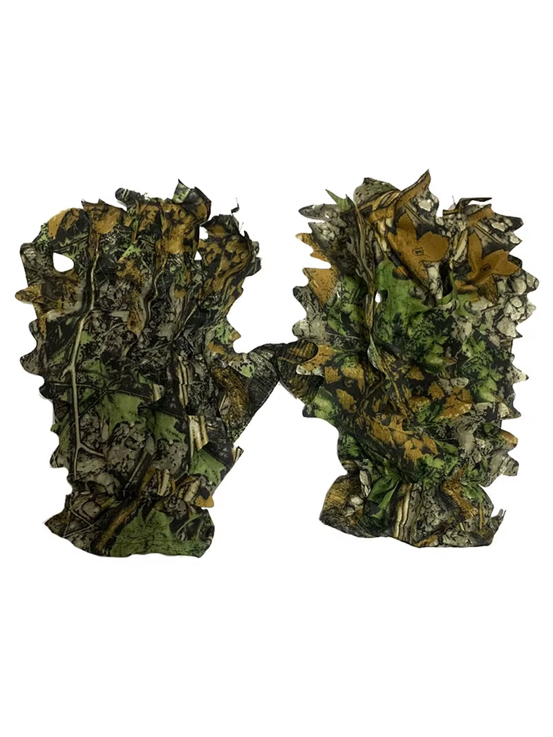 3D Camo Hunting Gloves Sneaky Comfortable Non-Slip Durable 3D Leaf Gloves for Outdoor Hunting Shooting Photography Bionic Gloves