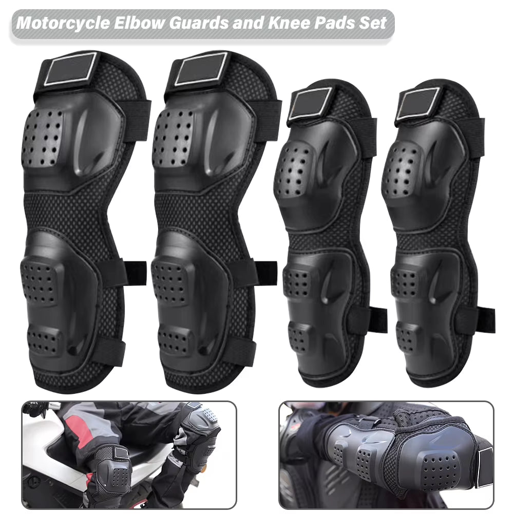 4Pcs Motorcycle Elbow Guards Knee Pad Adjustable Racing Off-Road Protective for Motocross Cycling Skating Racing Protective Gear