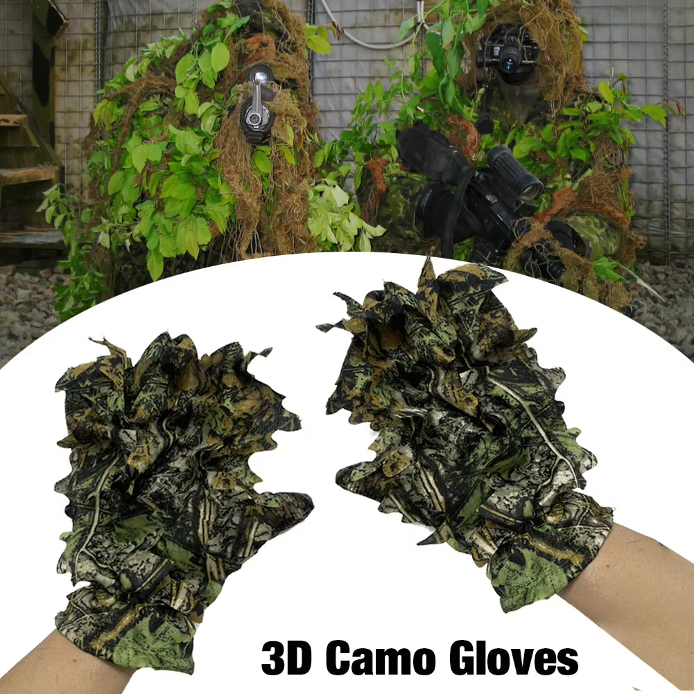 3D Camo Hunting Gloves Sneaky Comfortable Non-Slip Durable 3D Leaf Gloves for Outdoor Hunting Shooting Photography Bionic Gloves